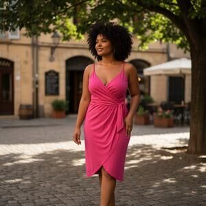 NEW White House Black Market Pink V-Neck Sleeveless Tie Mini Dress Plus Size 16